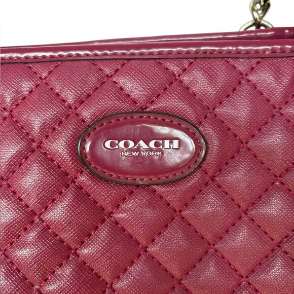 Coach Metro Quilted Leather Chain Tote Bag Cranberry Burgundy Large - Picture 3 of 14